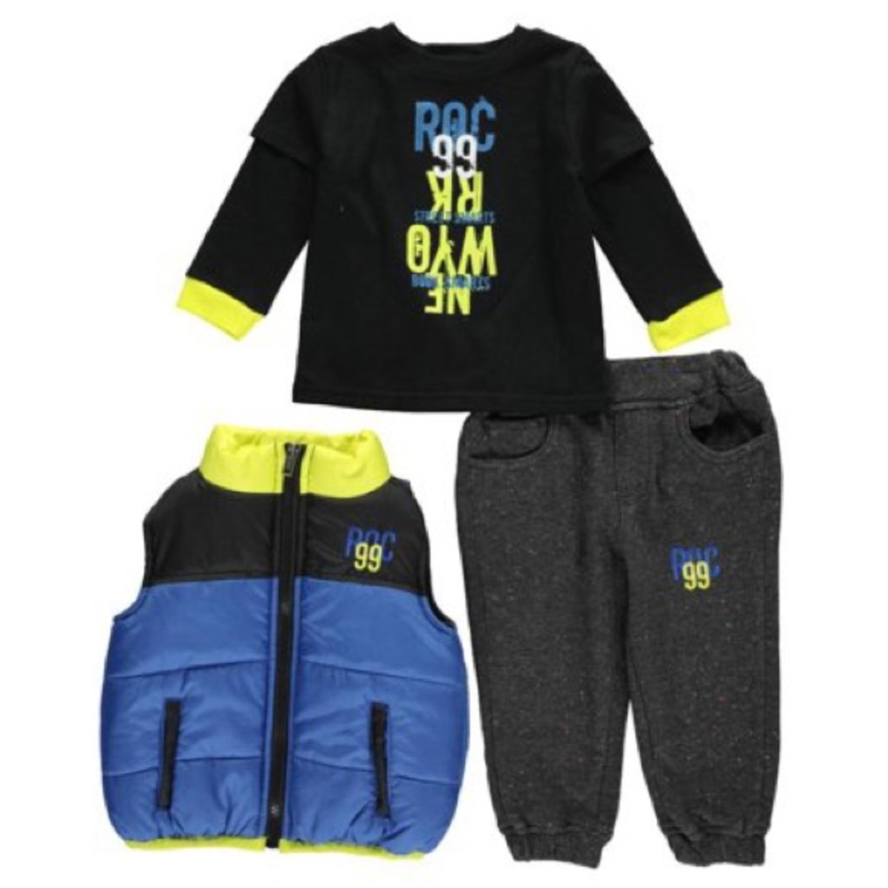 Rocawear Boys 3 Piece Shirt Puff Vest Pants Set